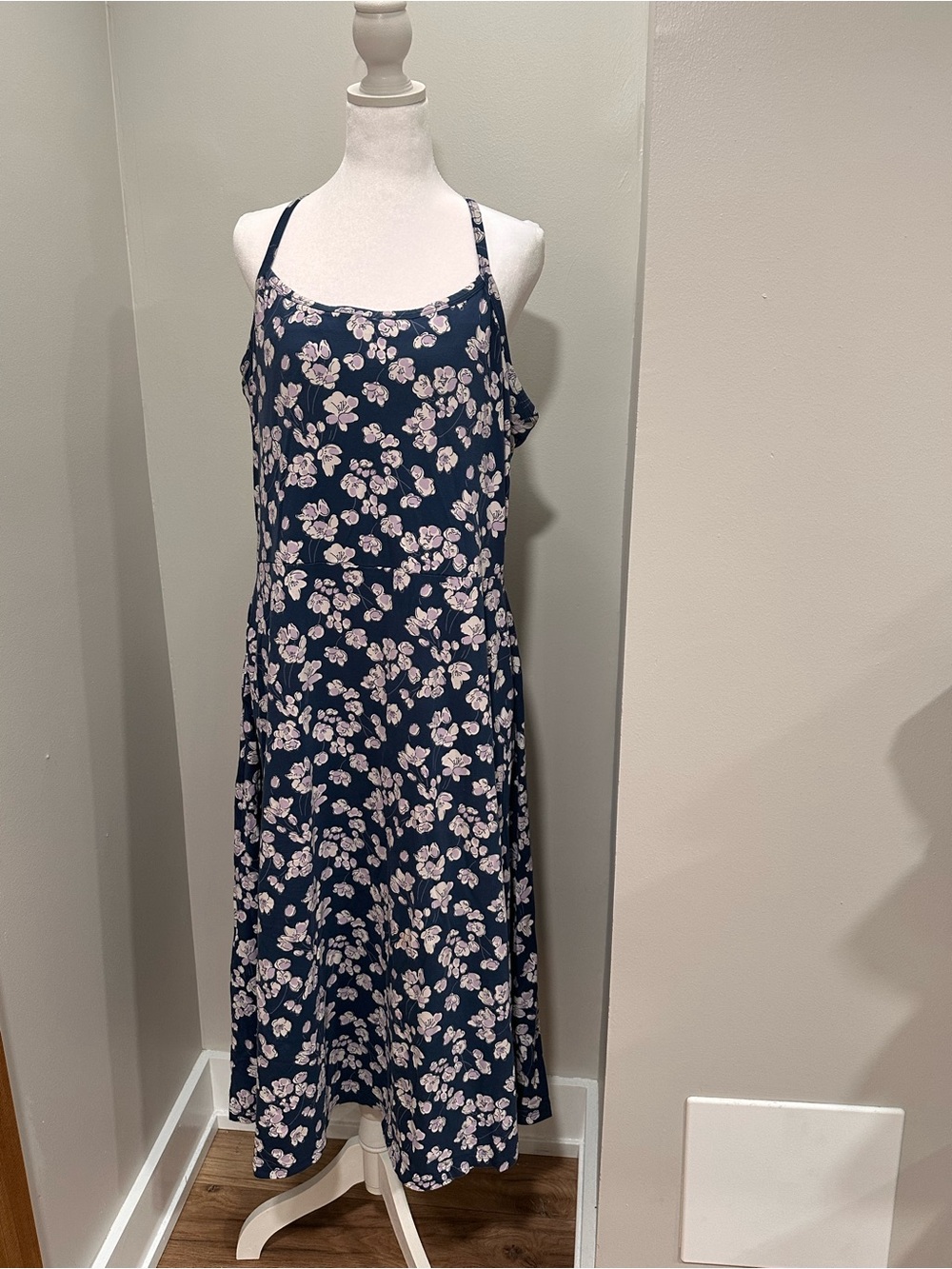 Pact Organic Floral Navy Lilac Spaghetti-Strap Maxi Dress